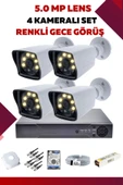 4 Kameralı Set - 5MP Sony Lensli Full Hd Renkli Gece Görüşlü Güvenlik Kamerası Sistemi - A3T92UJD2A - 1