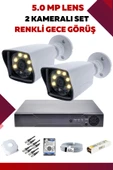2 Kameralı Set - 5MP Sony Lensli Full Hd Renkli Gece Görüşlü Güvenlik Kamerası Sistemi - MMZSKTNSU7 - 1