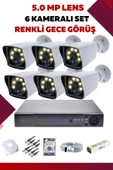6 Kameralı Set - 5MP Sony Lensli Full Hd Renkli Gece Görüşlü Güvenlik Kamerası Sistemi - IYUZTYK0AK - 1