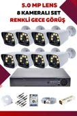 8 Kameralı Set - 5MP Sony Lensli Full Hd Renkli Gece Görüşlü Güvenlik Kamerası Sistemi - 5G0ODUTWPY - 1