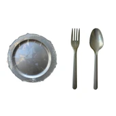 Omeyva Nişan Kına Piknik Gümüş Sorfa Seti - Sert Mika Plastik - 72 Kişilik Tabak Çatal Kaşık Takımı - 1