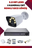 1 Kameralı Set - 5MP Sony Lensli Full Hd Renkli Gece Görüşlü Güvenlik Kamerası Sistemi - VZ0XVPUJZ8 - 1