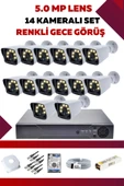14 Kameralı Set - 5MP Sony Lensli Full Hd Renkli Gece Görüşlü Güvenlik Kamerası Sistemi - 52EHQFYXOP - 1