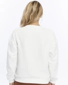 Kadife Be Yourself Desenli Ekru Yumuşak Dokulu Regular Fit Bisiklet Yaka Kadın Sweatshirt - 3