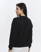 Kadife Ayıcıklar Desenli Siyah Yumuşak Dokulu Regular Fit Bisiklet Yaka Kadın Sweatshirt - 3