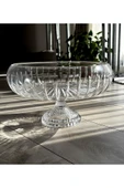 Kesme Kristal Yuvarlak Ayaklı Sunumluk Kase 24 Cm Salata Sunum Kasesi - 1
