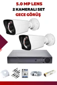 2 Kameralı Set - 5MP Sony Lensli Full Hd Gece Görüşlü Güvenlik Kamerası Sistemi - 2S1IDNLABU - 1