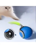 Otomatik Yuvarlanan Şarjlı Hareketli Tüylü Top Kedi Oyuncağı (Mavi) - 1