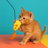 Ses Çıkaran Peluş Fareli Kedi Oltası - 3