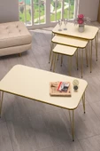Zigon Sehpa Kr Ve Orta Sehpa Kr Set Çift Gold Krem Tel 1114 - 1