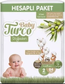 Baby Turco Bebek Bezi Doğadan Beden:2 (3-6Kg) Mini 84 Adet Jumbo Ekonomik Pk - 1