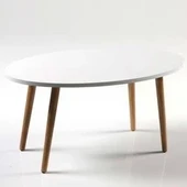 Orta Sehpa Ahşap Torna Ayak Elips Beyaz - 2