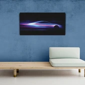 Hızla Giden Spor Araba Silüeti , Arka Plan Siyah Kanvas Tablo (60X120) - 3