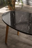 Orta Sehpa Ahşap Torna Elips Siyah Mermer Desen thumbnail 2