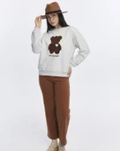 Kadife Be Yourself Desenli Gri Melanj Yumuşak Dokulu Regular Fit Bisiklet Yaka Kadın Sweatshirt - 2