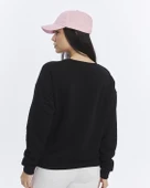 Kadife Gün Batımı Desenli Siyah Yumuşak Dokulu Regular Fit Bisiklet Yaka Kadın Sweatshirt - 3