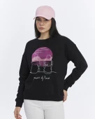 Kadife Gün Batımı Desenli Siyah Yumuşak Dokulu Regular Fit Bisiklet Yaka Kadın Sweatshirt - 1