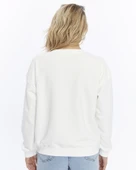 Kadife Kalp Desenli Ekru Yumuşak Dokulu Regular Fit Bisiklet Yaka Kadın Sweatshirt - 3