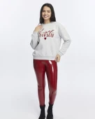 Kadife Love Yourself Desenli Gri Melanj Yumuşak Dokulu Regular Fit Bisiklet Yaka Kadın Sweatshirt - 1