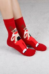 Geyik Desenli Kırmızı Christmas Yılbaşı Çorabı - 2