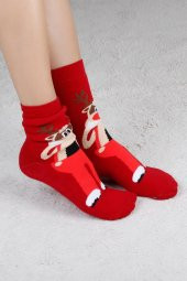 Geyik Desenli Kırmızı Christmas Yılbaşı Çorabı - 3