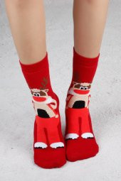 Geyik Desenli Kırmızı Christmas Yılbaşı Çorabı - 4