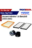 Monreal 3 Accent Admire 1.6 Benzinli 200-2006 Filtre Seti (Hava-Yağ-Polen) - -WUNDER - 1