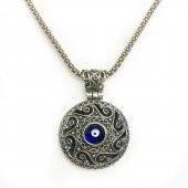 Kesme Nazar Boncuklu 40 cm Zincirli Gümüş Kolye - 1