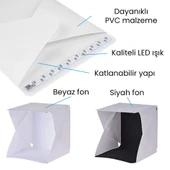UpWay LED Işıklı Katlanır Beyaz Siyah Fonlu Mini Stüdyo Fotoğraf Çekim Çadırı - 6