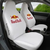 Beyaz Red Bull Oto Koltuk Kılıfı Takımı Sportif Model, Tüm Araçlara Uygun Universal Set - 1