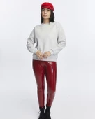 Kadife True Self Love Desenli Gri Melanj Yumuşak Dokulu Regular Fit Bisiklet Yaka Kadın Sweatshirt - 1