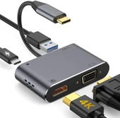 Type-C 4 in 1 4k HDMI VGA Usb 3.0 Type-C Şarj Girişli Adaptör thumbnail 1
