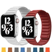 Apple Watch 5 6 7 8 9 Ultra 42 44 45mm Uyumlu Leather Link Kordon thumbnail 1