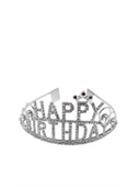 Metal Taşlı Lüks Happy Bırthday Tokalı Taç Gümüş - 1
