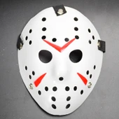 Nessiworld  Beyaz Renk Kırmızı Çizgili Tam Yüz Hokey Jason Maskesi Hannibal Maskesi - 2