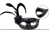 Nessiworld    Siyah Renk Yandan Tüylü Güllü Gümüş Taşlı Pullu Maske 20x22 cm - 2