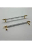 Tuana Rustik Alüminyum Metal Lüks Modern Mobilya Çekmece Mutfak Dolabı Kulpu Beyaz-Gold 96mm (10 Adet) - 2