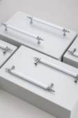 Tuana Rustik Alüminyum Metal Lüks Modern Mobilya Çekmece Mutfak Dolabı Kulpu Beyaz-Krom 192mm - 3