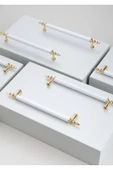 Tuana Rustik Alüminyum Metal Lüks Modern Mobilya Çekmece Mutfak Dolabı Kulpu Beyaz-Altın 128mm (5 Adet) - 3