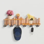 Ahşap Duvar Ve Kapı Askısı Elbise Askılık Portmanto 6 Askılı Piyano 2 Raflı Model - 1