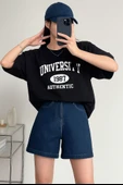 Kadın Tişört Baskılı Uzun T-shirt Pamuklu Oversize Tişört UNIVERSİTY-KADIN - 4