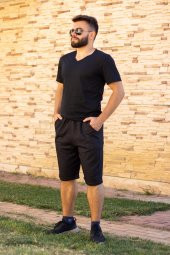 Erkek Siyah Ekose Kare Desen Nakış Baskılı İpli Lastikli Şort 21ESRTEKKO - 3