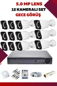 12 Kameralı Set - 5MP Sony Lensli Full Hd Gece Görüşlü Güvenlik Kamerası Sistemi - G6YL4YLV8C - 1