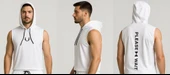 Erkek Lette Kapüşonlu Armalı Esnek Kolsuz Beyaz T-Shirt - 2