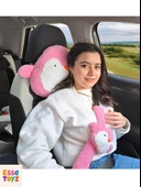 Pembe Neşeli Penguen Araba Yastığı ve Emniyet Kemeri Kılıfı İkili Set – Sevimli ve Konforlu Seyahat Aksesuarı - 2