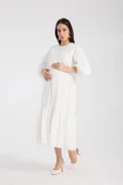 IŞŞIL 34910-Brode Nakış OverSize Hamile Giyim Elbise - 1