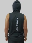Erkek Lette Kapüşonlu Armalı Esnek Kolsuz Siyah T-Shirt - 5