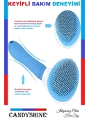 Otomatik Temizlenen Tuşlu Tüy Toplayıcı Tarak Kedi Köpek Mavi - 3