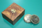 Ahşap Kutulu Pirinç Pusula Ejderha Desenli - 1