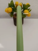 qosrix Açık Yeşil Şamdan Soya Mumu 1. Kalite Doğal Vanilya Kokulu Uzun Çubuk Konik Mum Dekoratif 1 Adet - 2